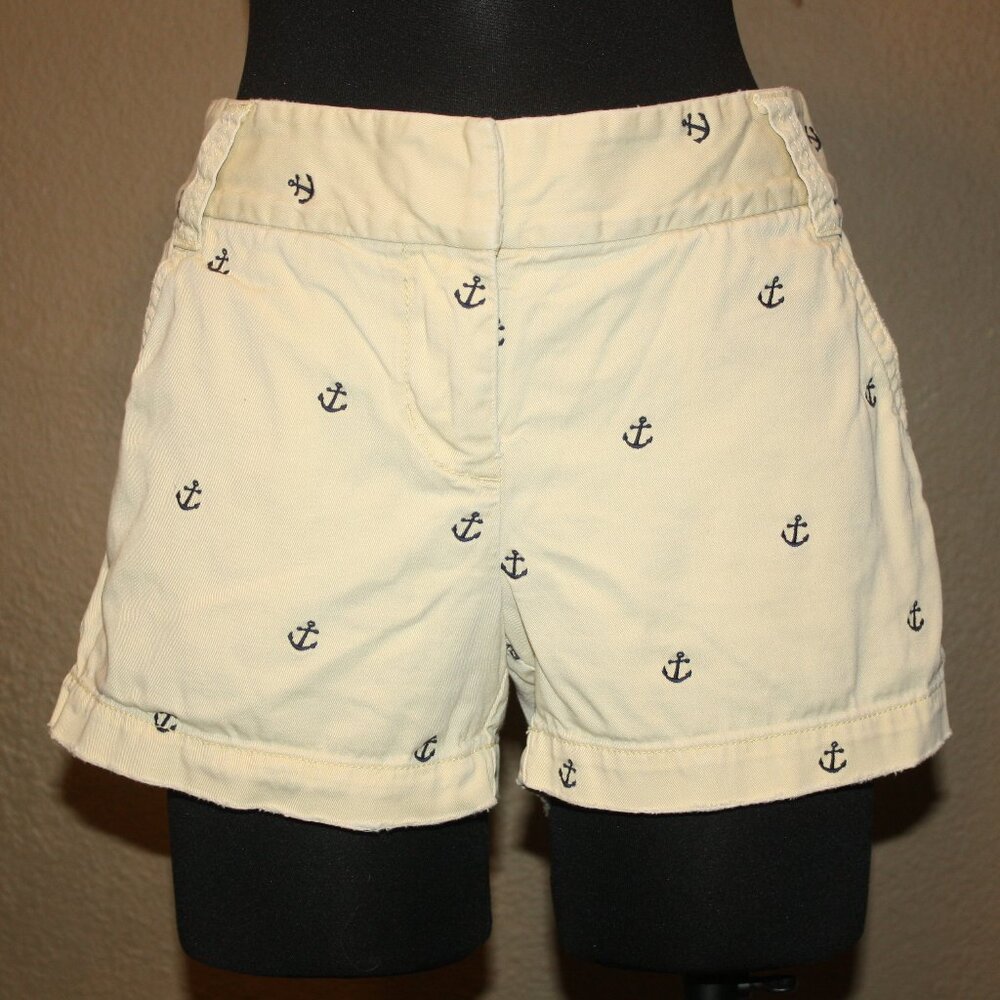 J.CREW CLASSIC TWILL CHINO BLUE ANCHOR EMBROIDERY ON YELLOW FABRIC - 2 XS SMALL